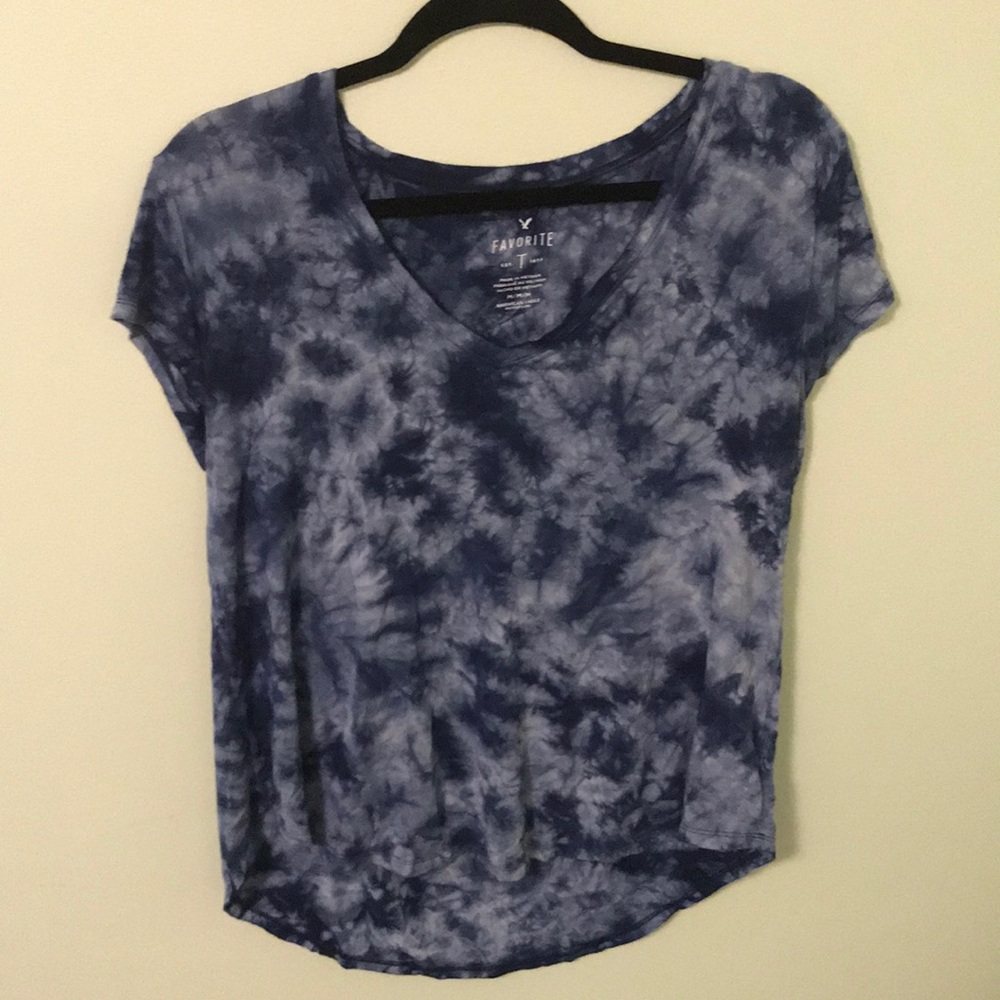 American Eagle Blue Tie-dye V-neck